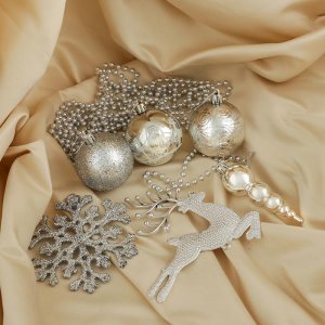 Набор шаров пластик 32 шт Волшебный олень серебро          