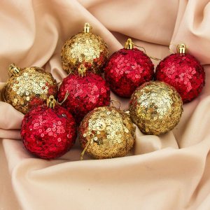 Набор шаров пластик d-7 см 8 шт Ностальгия желто красный       