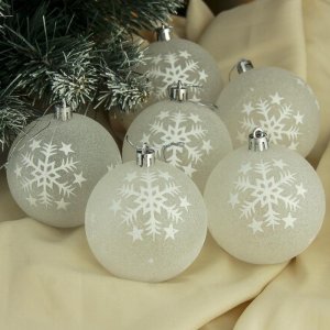 Набор шаров пластик d-8 см 6 шт Изморозь  снежинка        