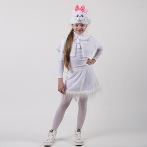 Карнавальный костюм "Белая кошечка", пелерина, юбка, маска-шапочка, рост 122-128 см