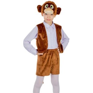 Карнавальный костюм "Обезьянка мальчик", 3 предмета: жилетка, шорты, маска-шапочки. Рост 122-128 см