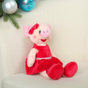 Мягкая игрушка "Хрюшка в красном платьишке с поясом", 21 см       