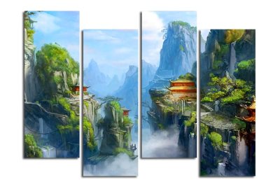 Модульная картина "Китайские домики на скалах" 17341 галерея 1