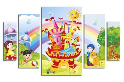 Модульная картина "Разноцветный замок и радуга" 17595 галерея 1