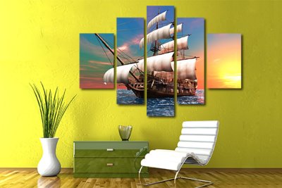 Модульная картина "Парусник на закате"