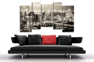 Модульная картина "Город в черно-белых тонах"