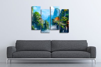 Модульная картина "Китайские домики на скалах"