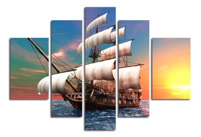 Модульная картина "Парусник на закате" 17148 галерея 1