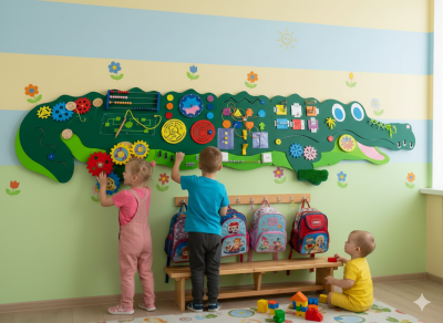 Настенный игровой модуль «Крокодил: Ниточки и колёсики» 202654852 галерея 1