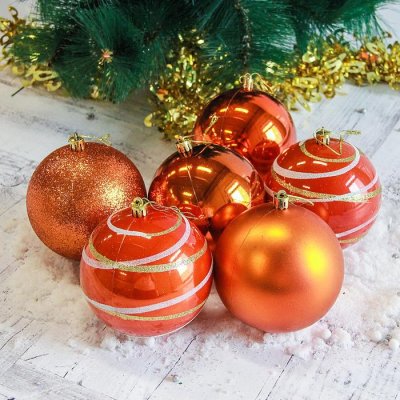 Набор шаров пластик d-10 см 6 шт Орион в тубе оранж      