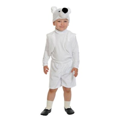 Карнавальный костюм "Белый мишка", плюш-лайт, жилет, шорты, маска, рост 92-116 см