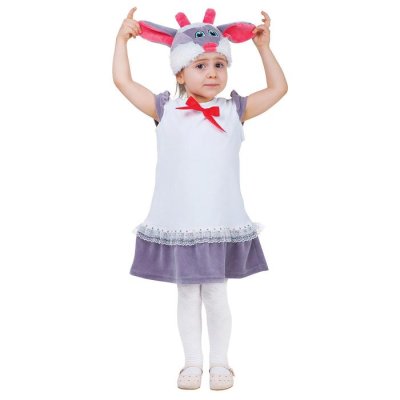 Карнавальный костюм для девочки от 1,5-3-х лет "Овечка с бантом", велюр, сарафан, шапка