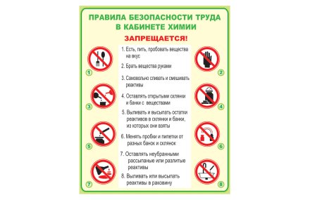 Стенд "Правила безопасности труда в кабинете химии"