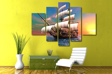 Модульная картина "Парусник на закате"