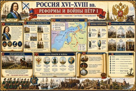 Учебный стенд для школы «Россия XVI–XVIII вв. Реформы и войны Петра I»