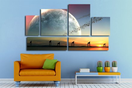 Модульная картина "Закат и планета"