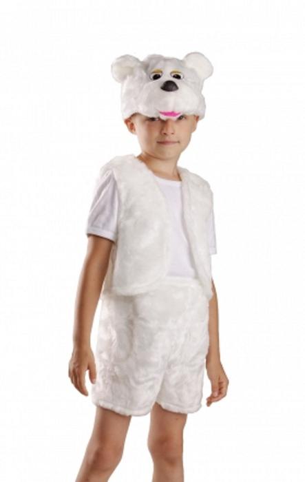 Карнавальный костюм "Белый медвежонок", жилет, шорты, маска-шапочка, рост 122-128 см 624777