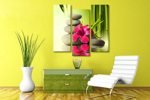 Модульная картина "Китайская роза, бамбук и камни" 17172