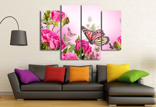 Модульная картина "Бабочка и кустовые розы" 16931