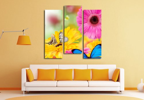 Модульная картина "Бабочки на цветах" 16930