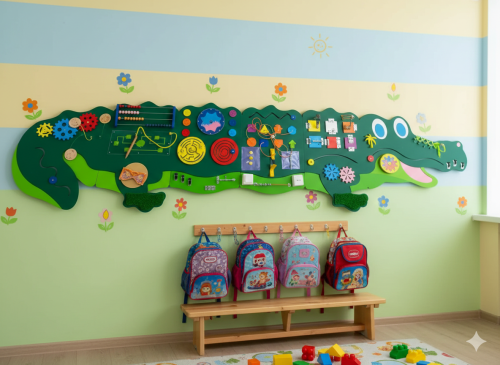 Настенный игровой модуль «Крокодил: Ниточки и колёсики» 202654852