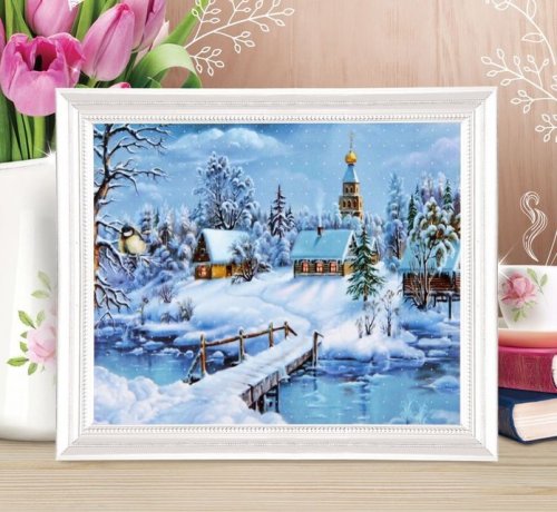 Роспись по холсту "Зима в деревне" 2467680с
