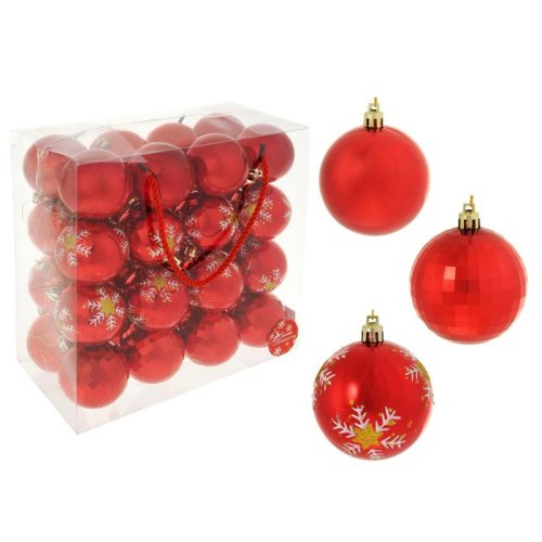 Новогодние шары Вальс снежинок (набор 32 шт.), красные           1332604