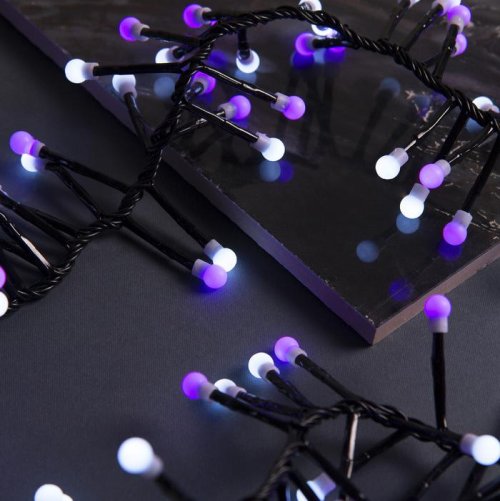 Гирлянда уличная «Шарики», УМС, мишура, длина 4 м, нить тёмная, 400 LED, 31 В, 8 режимов, свечение белое/фиолетовое 3649312С