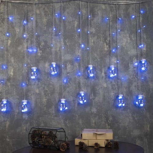 БАХРОМА, Ш:2.4 м, В:0.7 м, Н.С. "ШАРИКИ", LED-108-220V, 8 режимов, СИНИЙ     2361716С