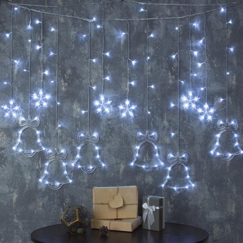 БАХРОМА, Ш:2.4 м, В:0.9 м, Н.С. "КОЛОКОЛЬЧИКИ", LED-138-220V, 8 режимов, БЕЛЫЙ     2361707С