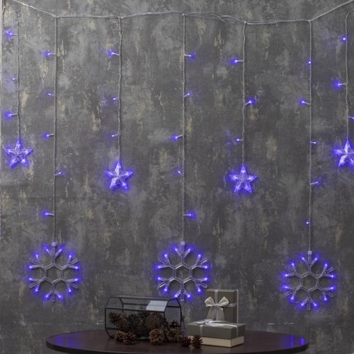 БАХРОМА, Ш:2.4 м, В:0.9 м, Н.С. "СНЕЖИНКИ", LED-150-220V, 8 режимов, СИНИЙ     2361713С