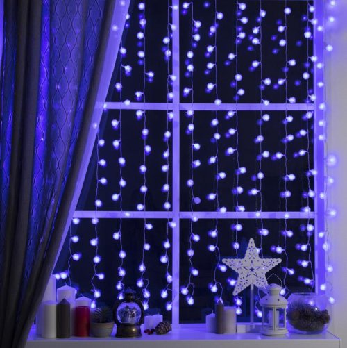 ЗАНАВЕС, УМС вилка "ЕЖИКИ" Ш:2 м, В:1,5 м, Н.С. LED-360-220V, 8 режимов, СИНИЙ     2361725С