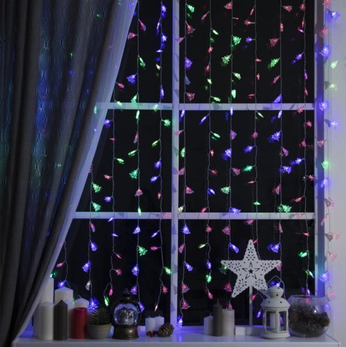 ЗАНАВЕС, УМС вилка "Елки и снежинки" Ш:2 м, В:1,5 м, Н.С. LED-360-220V, моргает, МУЛЬТИ   3584227С