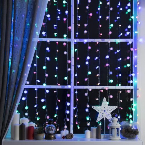 ЗАНАВЕС, УМС вилка "Шарики и Ежики" Ш:2 м, В:1,5 м, Н.С. LED-360-220V, 8 режимов, МУЛЬТИ    3584228С