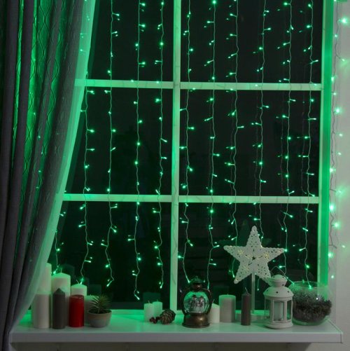 ЗАНАВЕС, УМС вилка Ш:2 м, В:1,5 м, Н.С. LED-360-220V, 8 режимов, ЗЕЛЕНЫЙ     1080465С