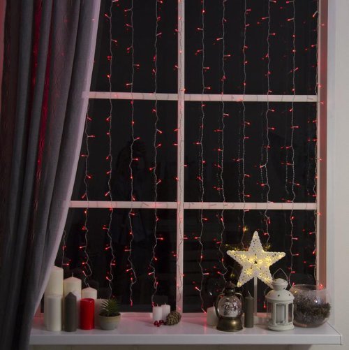 ЗАНАВЕС, УМС вилка Ш:2 м, В:1,5 м, Н.С. LED-360-220V, 8 режимов, КРАСНЫЙ     1080464С