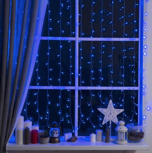 ЗАНАВЕС, УМС вилка Ш:2 м, В:1,5 м, Н.С. LED-360-220V, 8 режимов, СИНИЙ     1080463С