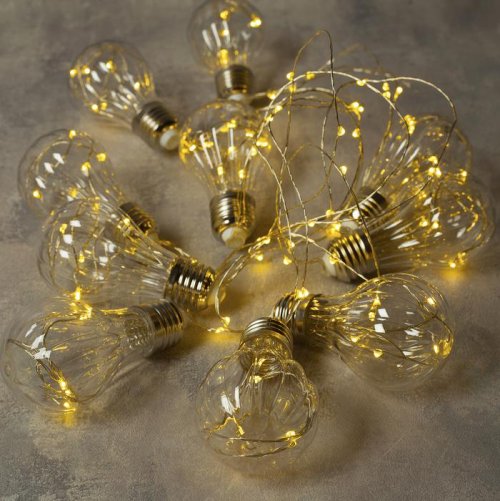 НИТЬ "Лампочки объемные" 10 шт, 100 LED-12V, адаптер в комплекте,  ТЕПЛЫЙ БЕЛЫЙ    3612362С