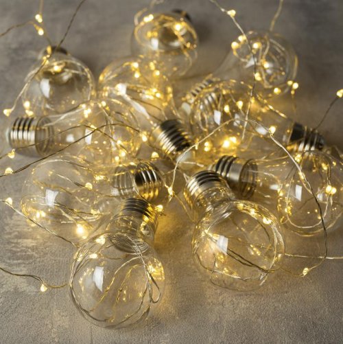 НИТЬ "Лампочки" 3 м, 10 пластиковых лампочек, LED-100-12V, ТЕПЛО-БЕЛЫЙ     2291982С