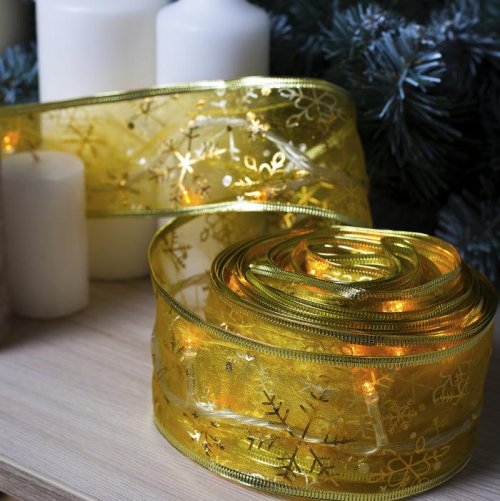 НИТЬ Лента "Снежинки золотистые" 9 м, ширина 6 см, LED-72-220V, контр. 8 р. ЖЕЛТЫЙ  2291978С