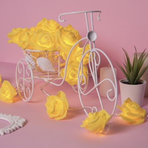 НИТЬ с насадками 5 м "Розы желтые" 7 см, Н. С. УМС вилка, 20 LED-220V, фиксинг, ТЕПЛЫЙ БЕЛЫЙ  3612368С