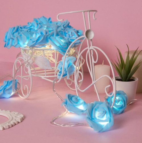 НИТЬ с насадками 5 м "Розы синие" 7 см, Н. С. УМС вилка, 20 LED-220V, фиксинг, ТЕПЛЫЙ БЕЛЫЙ   3612370С