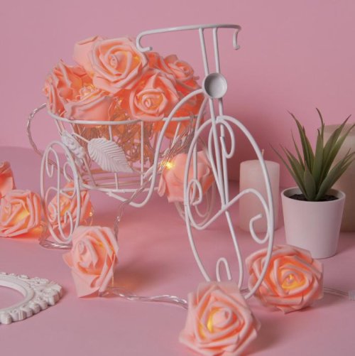 НИТЬ с насадками 5 м"Розы оранжевые" 7 см, Н. С. УМС вилка, 20 LED-220V, фикс,ТЕПЛЫЙ БЕЛЫЙ   3612375С