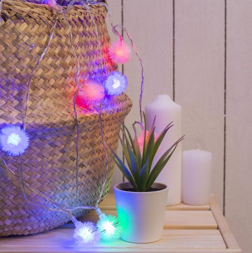 НИТЬ, 3 м, с насад. "Ежики", Н.С. LED-20-3,6V, (АА*3 шт.не в компл )МУЛЬТИ        806827С