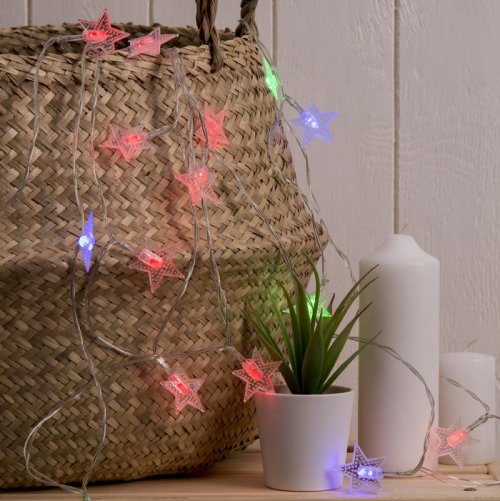 НИТЬ, 3 м, с насад. "Звезды", Н.С. LED-20-3,6V, (АА*3 шт.не в компл) МУЛЬТИ        806825С