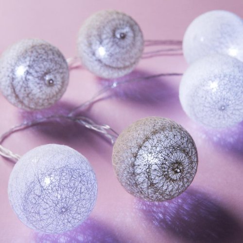 НИТЬ, 5м, с насад. "Клубки СЕРЕБРИСТО-БЕЛЫХ ниток 6 см", LED-20-220V, фиксинг, БЕЛЫЙ       3590729С