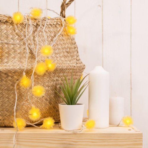 НИТЬ, 5м. с насад. “Ежики Желтые”, Н.С. LED-30-220V, 8 режимов, ЖЕЛТЫЙ       3590695С