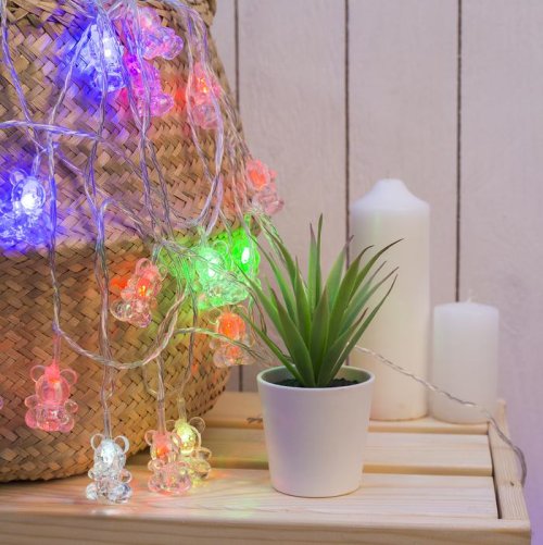 НИТЬ, 5м. с насад. “Мишка”, Н.С. LED-20-220V, моргает, МУЛЬТИ        1080389С