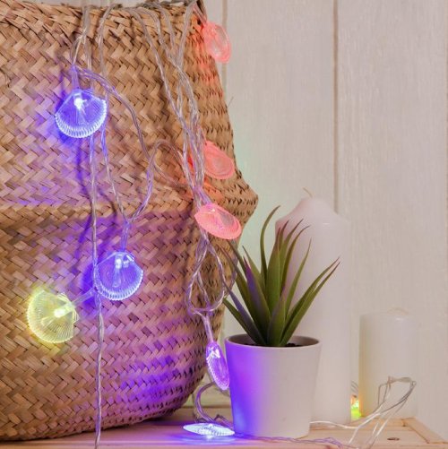 НИТЬ, 5м. с насад. “Ракушки”, Н.С. LED-20-220V,моргает,МУЛЬТИ        185510С