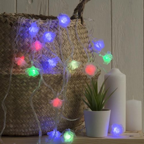 НИТЬ, 5м. с насад. “Роза большая”, Н.С. LED-20-220V, моргает, МУЛЬТИ        671574С